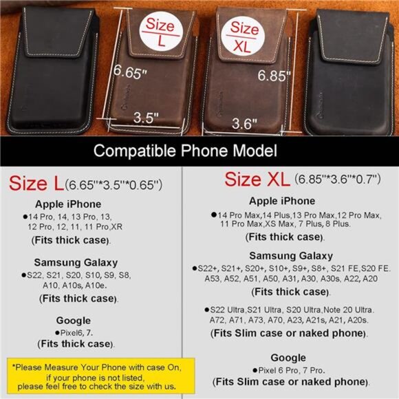 Leather Cell Phone Holster with Belt Clip, Flip Case for iPhone 14 13 Pro Max - Picture 6 of 7